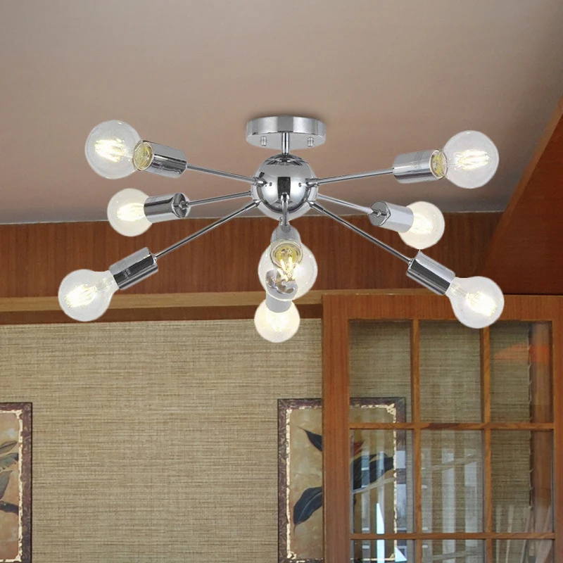 Plafonnier semi-encastré linéaire en métal avec petite boule pour restaurant, plafonnier moderne à 8 têtes Clearhalo