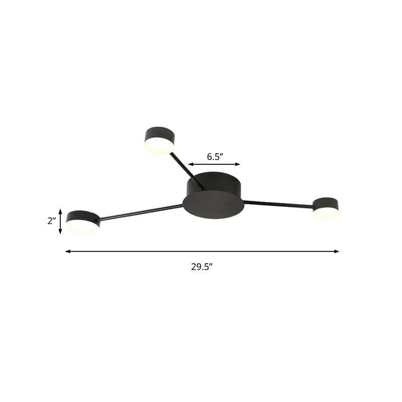 Plafonnier semi-encastré linéaire pour chambre d'enfant avec abat-jour tambour, plafonnier moderne en métal noir Clearhalo