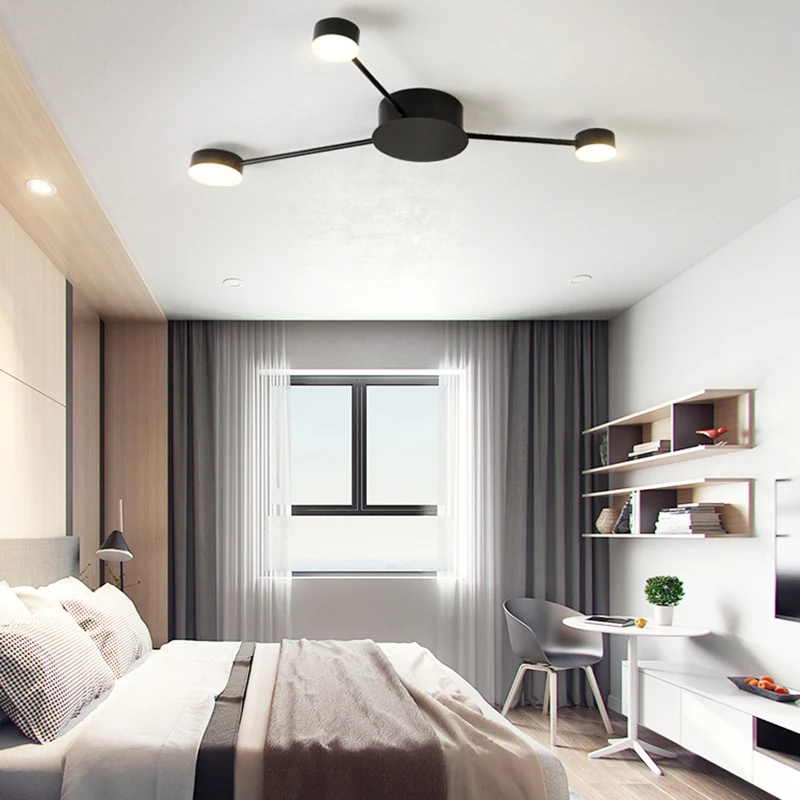 Plafonnier semi-encastré linéaire pour chambre d'enfant avec abat-jour tambour, plafonnier moderne en métal noir Clearhalo