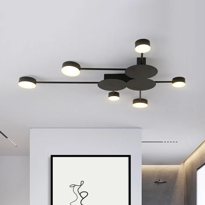 Plafonnier semi-encastré linéaire pour chambre d'enfant avec abat-jour tambour, plafonnier moderne en métal noir Clearhalo