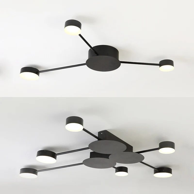 Plafonnier semi-encastré linéaire pour chambre d'enfant avec abat-jour tambour, plafonnier moderne en métal noir Clearhalo