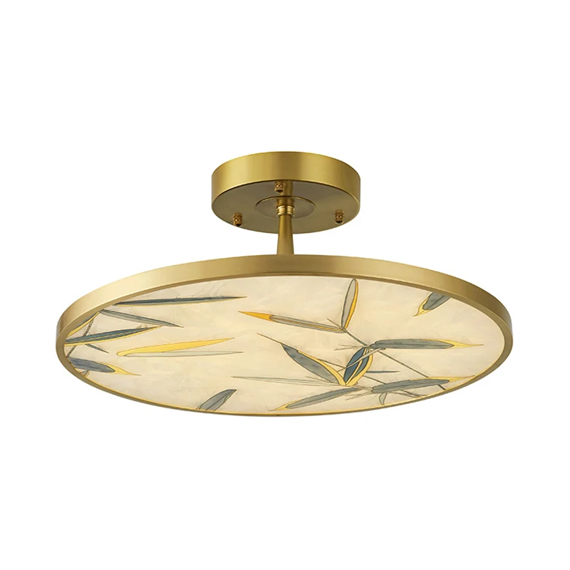 Plafonnier semi-encastré à 1 lumière, 16 / 23,5 po de large, luminaire de plafond rond traditionnel en verre dépoli, doré...