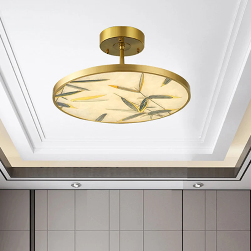 Plafonnier semi-encastré à 1 lumière, 16 / 23,5 po de large, luminaire de plafond rond traditionnel en verre dépoli, doré...