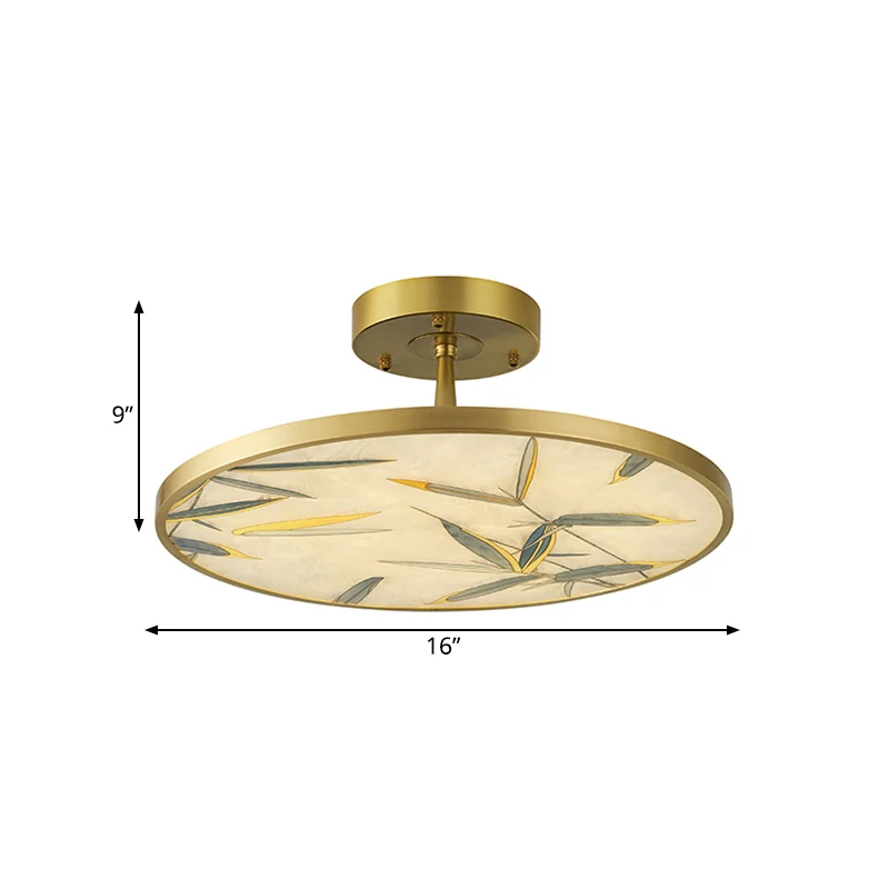 Plafonnier semi-encastré à 1 lumière, 16 / 23,5 po de large, luminaire de plafond rond traditionnel en verre dépoli, doré...