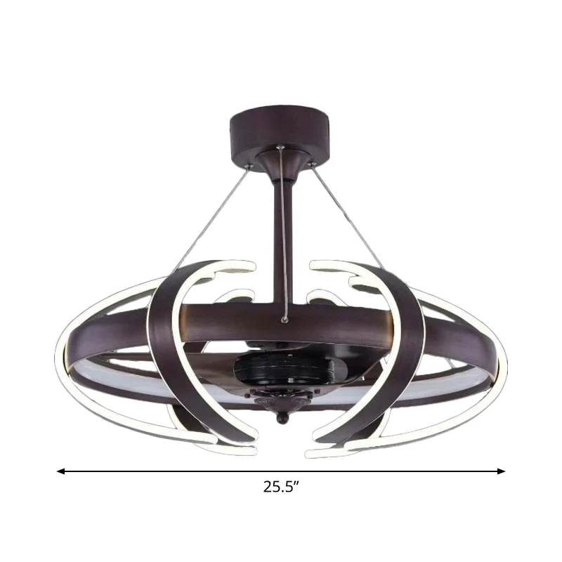 Plafonnier semi-encastré en métal à cage à 3 lames, lampe LED simple avec ventilateur à café de 25,5 pouces de large Clear...