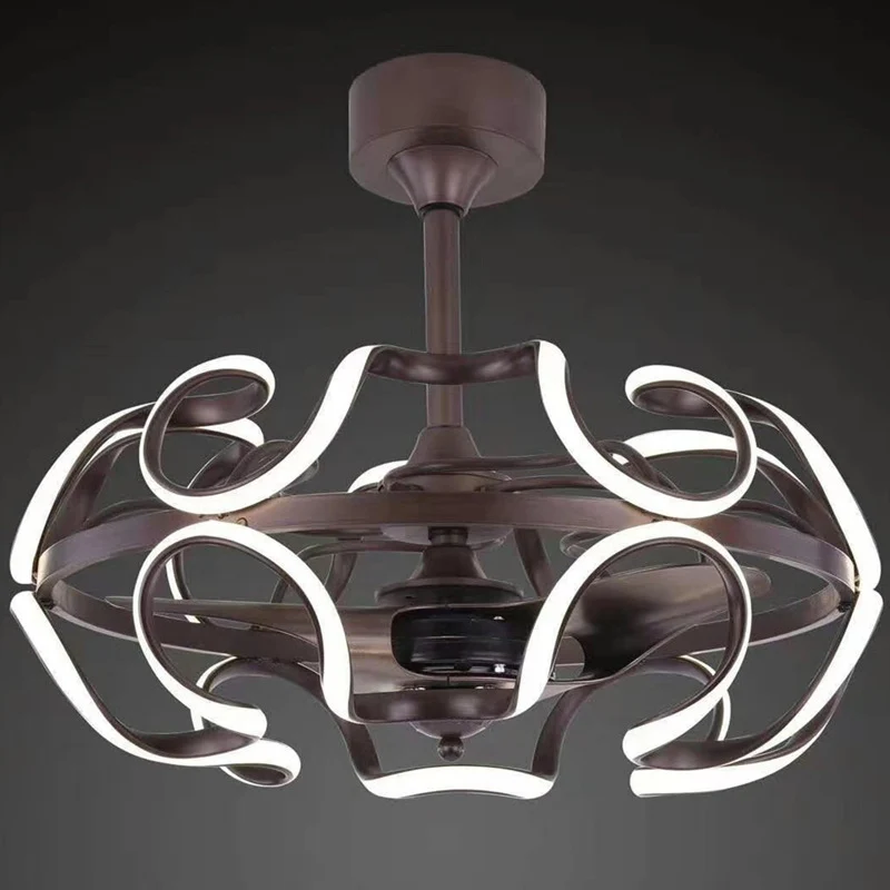 Plafonnier semi-encastré en métal à cage à 3 lames, lampe LED simple avec ventilateur à café de 25,5 pouces de large Clear...
