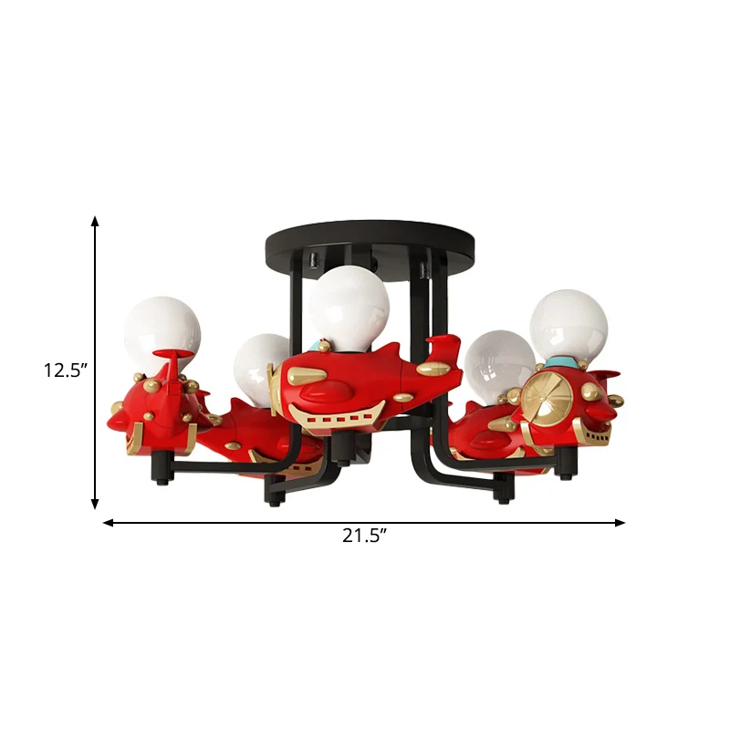 Plafonnier semi-encastré en métal d'avion, 5 lumières, plafonnier rouge pour chambre de garçon Clearhalo