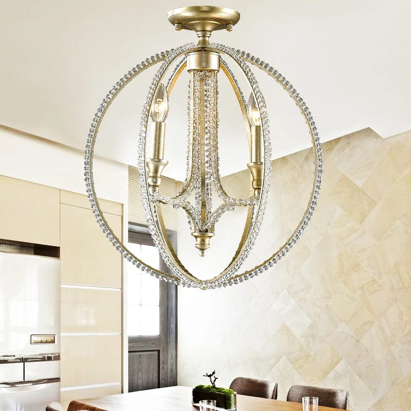Plafonnier semi-encastré Orb Frame Modernisme en métal et cristal à 3 lumières doré Clearhalo