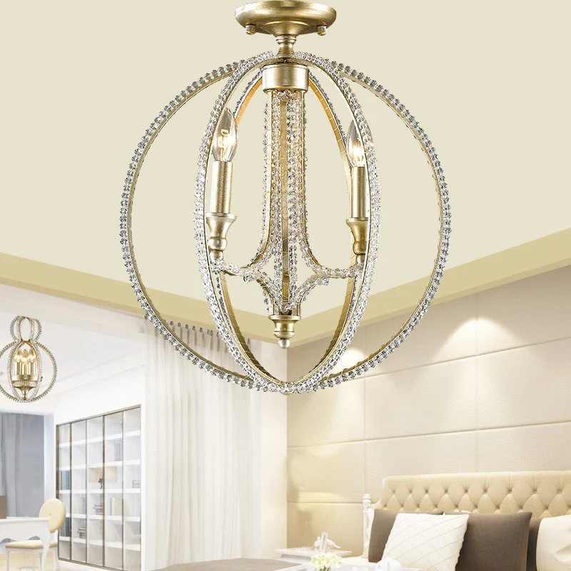 Plafonnier semi-encastré Orb Frame Modernisme en métal et cristal à 3 lumières doré Clearhalo