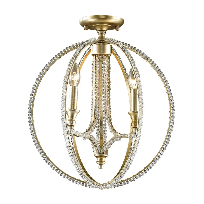 Plafonnier semi-encastré Orb Frame Modernisme en métal et cristal à 3 lumières doré Clearhalo