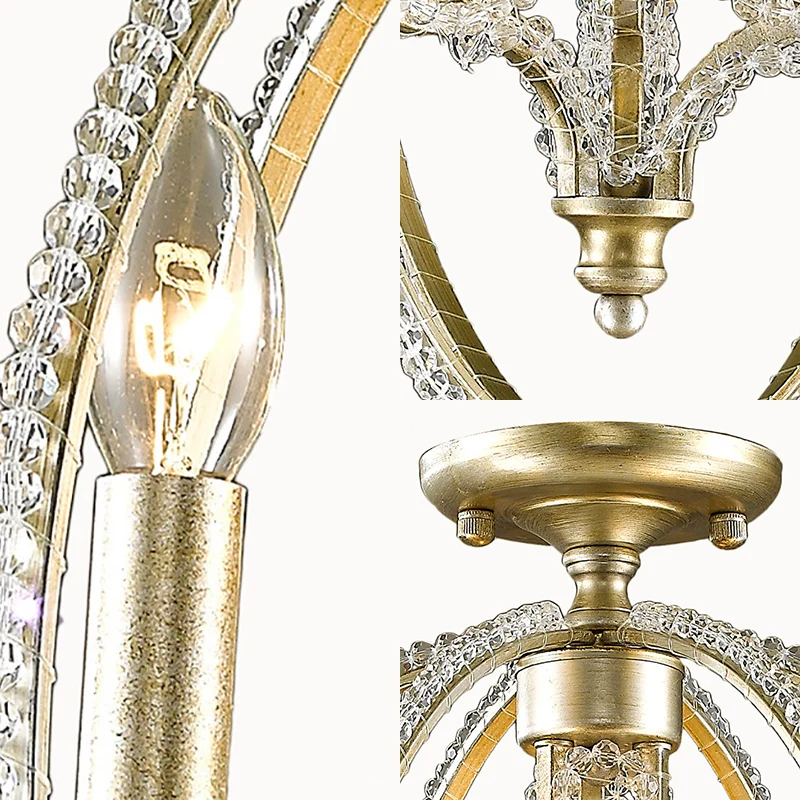 Plafonnier semi-encastré Orb Frame Modernisme en métal et cristal à 3 lumières doré Clearhalo