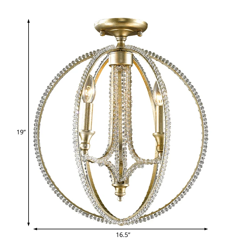 Plafonnier semi-encastré Orb Frame Modernisme en métal et cristal à 3 lumières doré Clearhalo