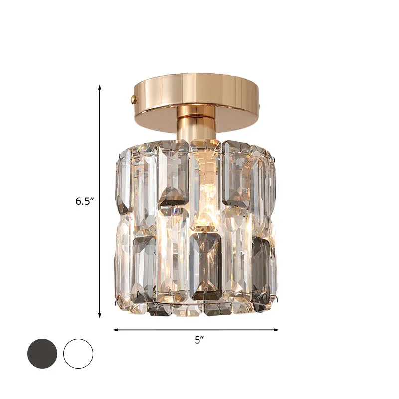 Plafonnier semi-encastré postmoderne en cristal clair/gris fumé, cylindre à 1 ampoule, petit plafonnier Clearhalo