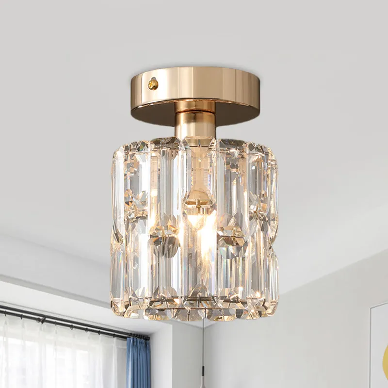 Plafonnier semi-encastré postmoderne en cristal clair/gris fumé, cylindre à 1 ampoule, petit plafonnier Clearhalo