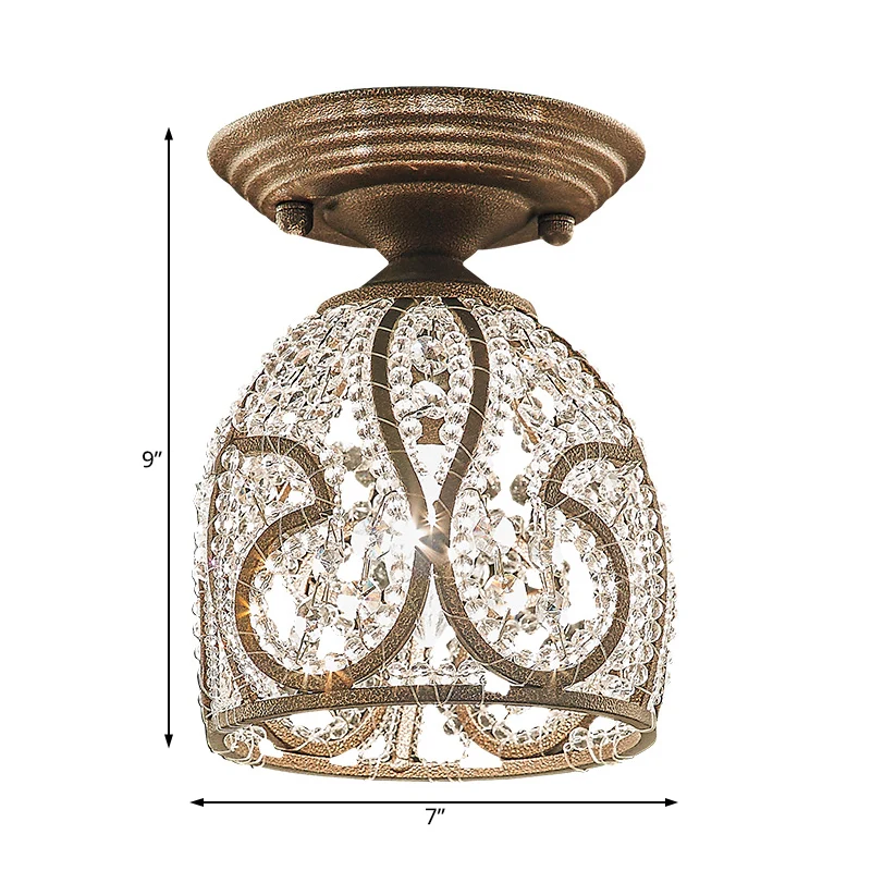 Plafonnier semi-encastré pour couloir, dôme, cristal rustique et métal, 1 lumière, bronze Clearhalo