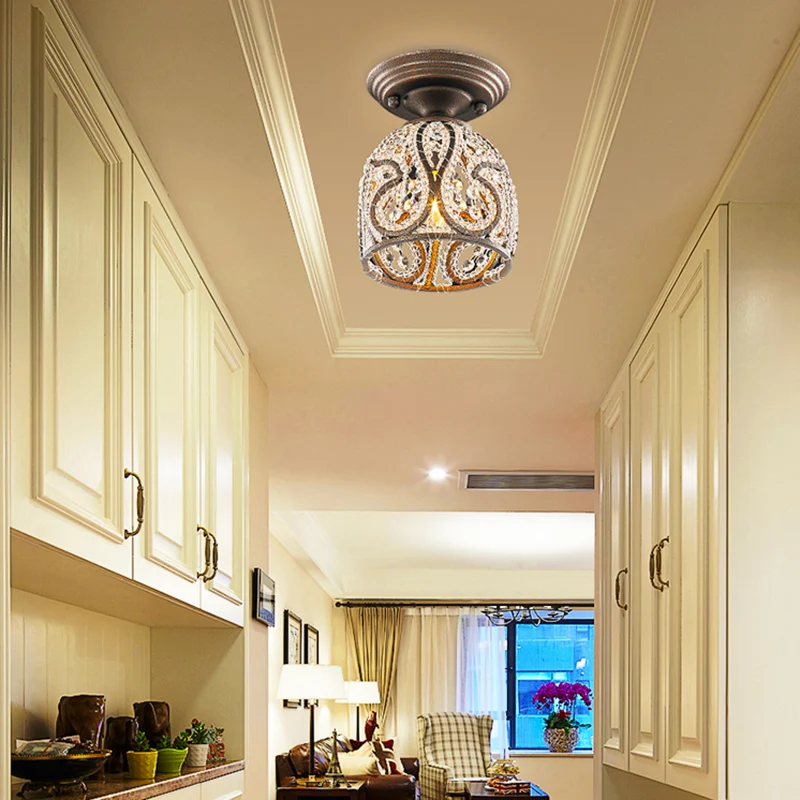 Plafonnier semi-encastré pour couloir, dôme, cristal rustique et métal, 1 lumière, bronze Clearhalo