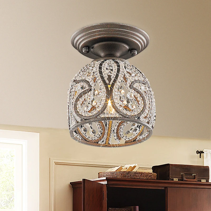 Plafonnier semi-encastré pour couloir, dôme, cristal rustique et métal, 1 lumière, bronze Clearhalo