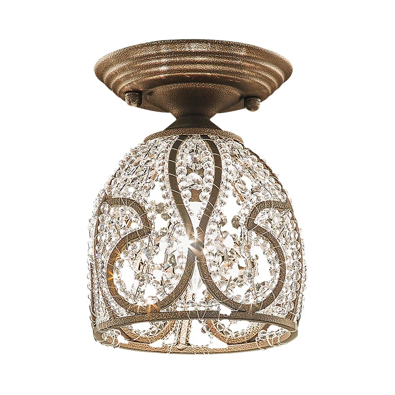 Plafonnier semi-encastré pour couloir, dôme, cristal rustique et métal, 1 lumière, bronze Clearhalo