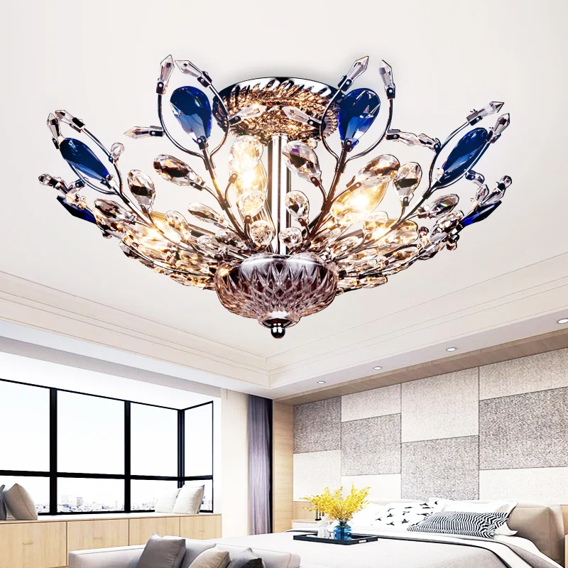Plafonnier semi-encastré en queue de paon métallique, 6 lumières modernes, luminaire monté au plafond, or/chrome, avec gou...