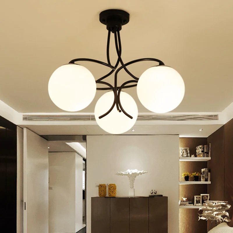 Plafonnier semi-encastré rond noir/blanc en verre laiteux traditionnel, 3/5 lumières, plafonnier de salon Clearhalo