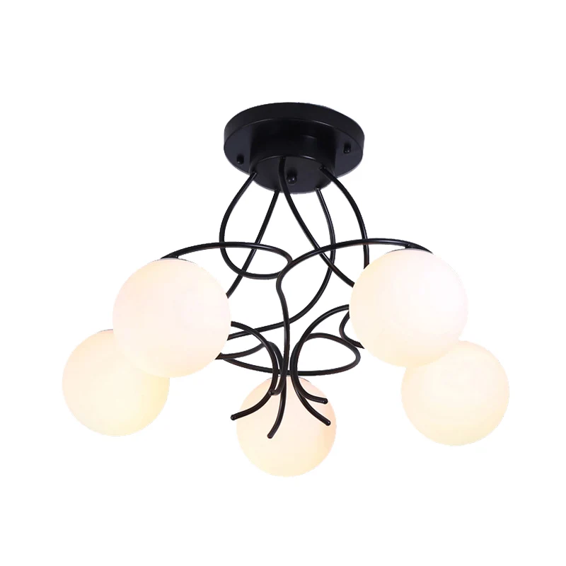 Plafonnier semi-encastré rond noir/blanc en verre laiteux traditionnel, 3/5 lumières, plafonnier de salon Clearhalo