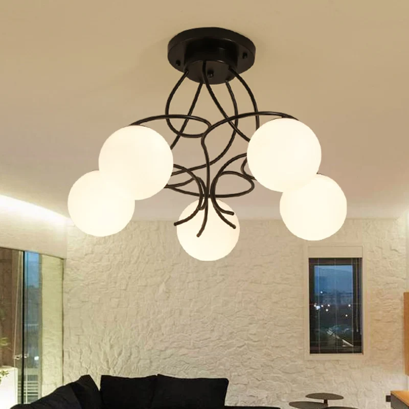 Plafonnier semi-encastré rond noir/blanc en verre laiteux traditionnel, 3/5 lumières, plafonnier de salon Clearhalo