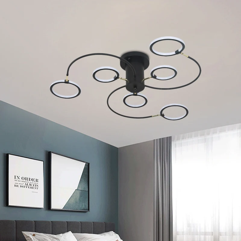 Plafonnier Semi-encastré à tourbillon noir/or, éclairage moderne en acrylique avec anneaux pour chambre à coucher Clearhalo