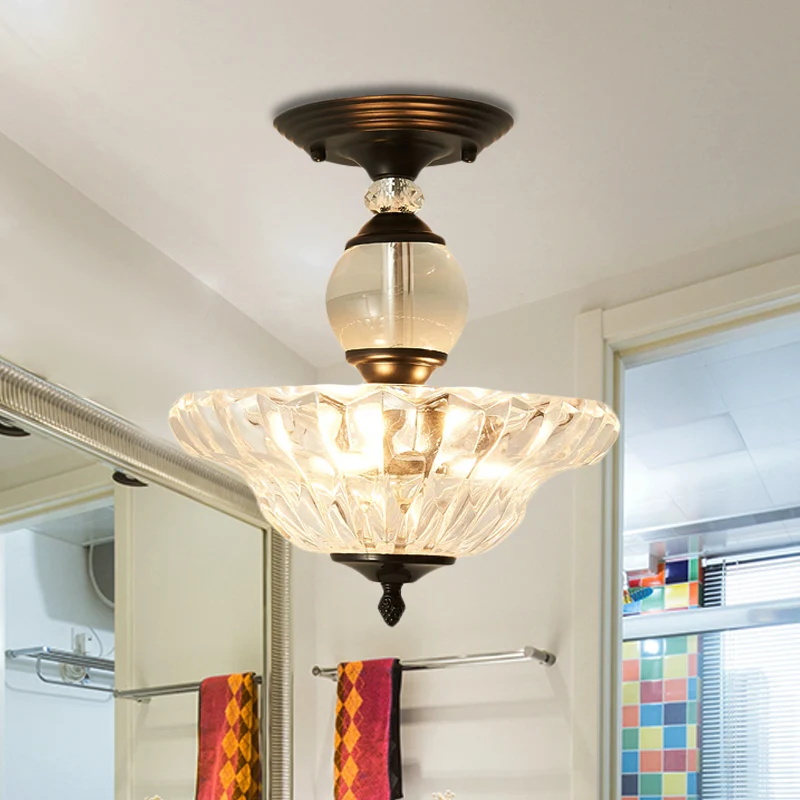 Plafonnier semi-encastré évasé de 12 "/ 16" de diamètre, plafonnier moderne en verre nervuré à 1 lumière en noir/or avec s...