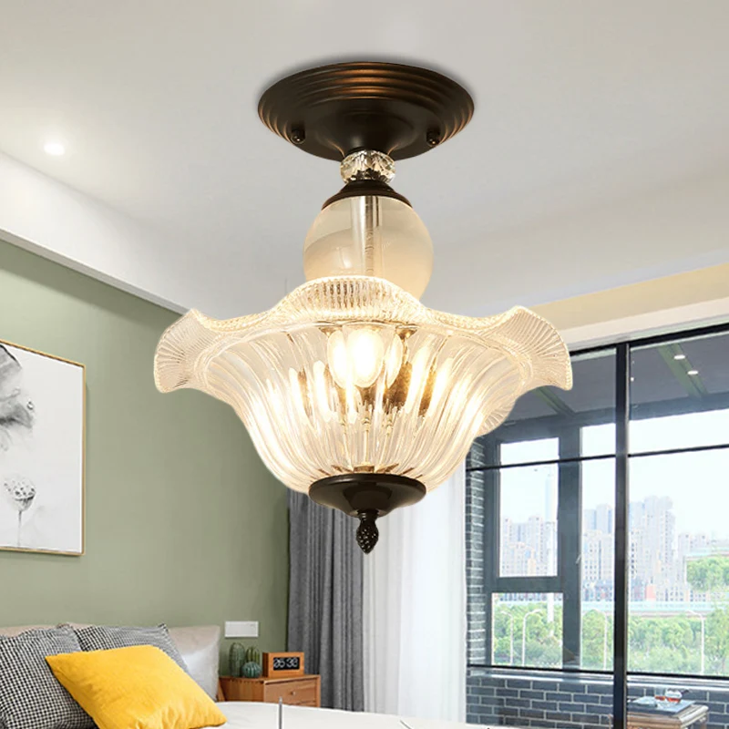 Plafonnier semi-encastré évasé de 12 "/ 16" de diamètre, plafonnier moderne en verre nervuré à 1 lumière en noir/or avec s...