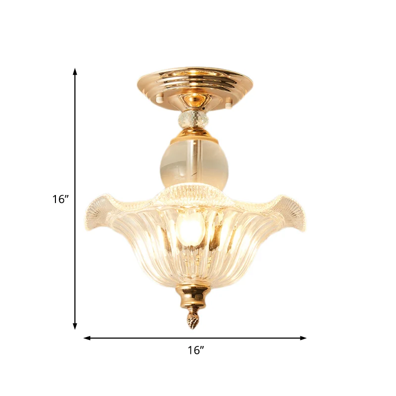 Plafonnier semi-encastré évasé de 12 "/ 16" de diamètre, plafonnier moderne en verre nervuré à 1 lumière en noir/or avec s...