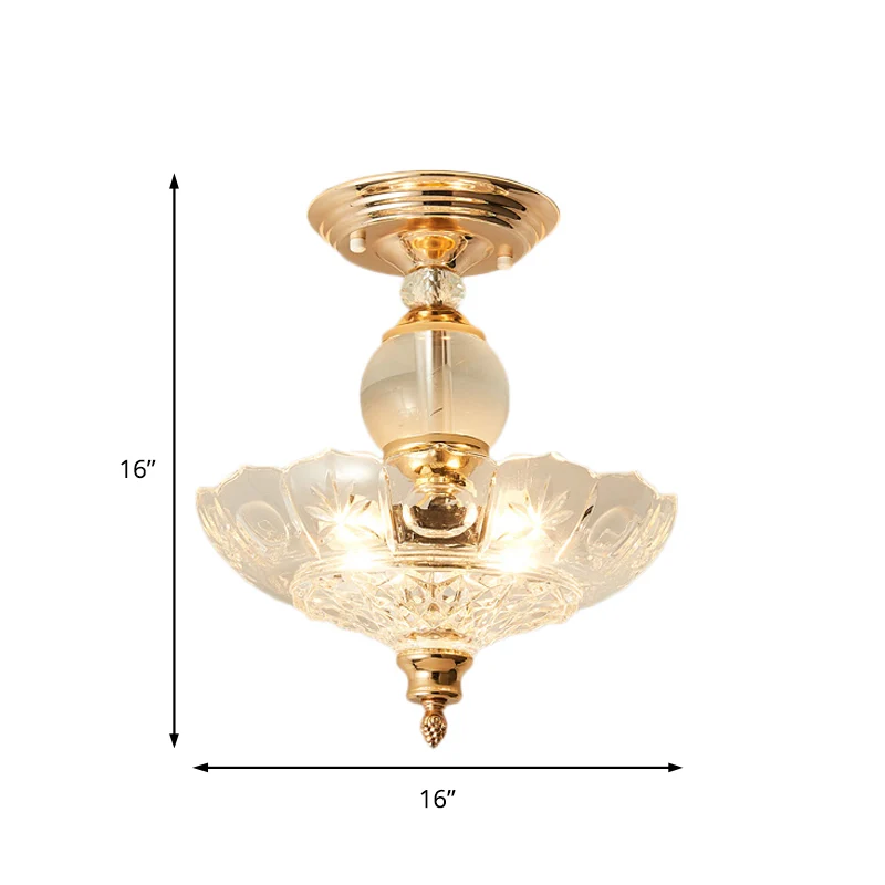 Plafonnier semi-encastré évasé de 12 "/ 16" de diamètre, plafonnier moderne en verre nervuré à 1 lumière en noir/or avec s...