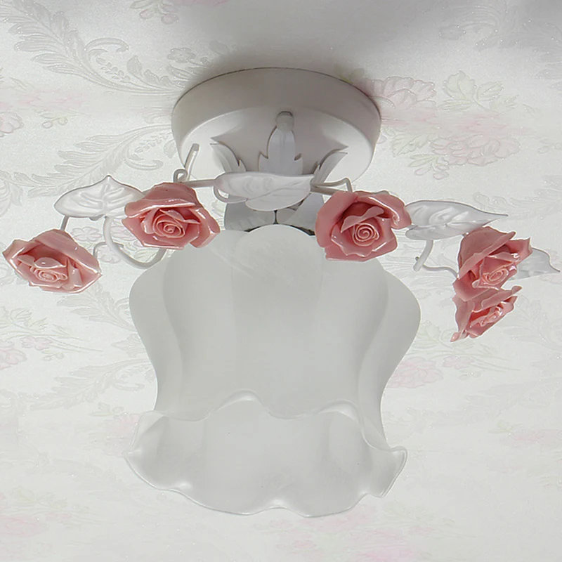 Plafonnier semi-encastré en verre blanc givré à volants, style pastoral, éclairage de plafond à 1 lumière pour salle à man...