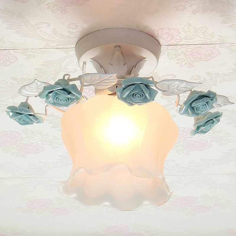 Plafonnier semi-encastré en verre blanc givré à volants, style pastoral, éclairage de plafond à 1 lumière pour salle à man...