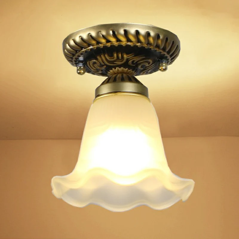 Plafonnier semi-encastré en verre givré simple, style Vintage, cloche en Bronze, pour couloir, couloir Clearhalo