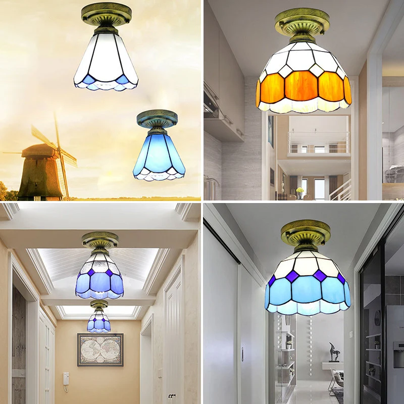 Plafonnier semi-encastré en verre quadrillé à 1 tête, abat-jour classique en forme de cloche Clearhalo