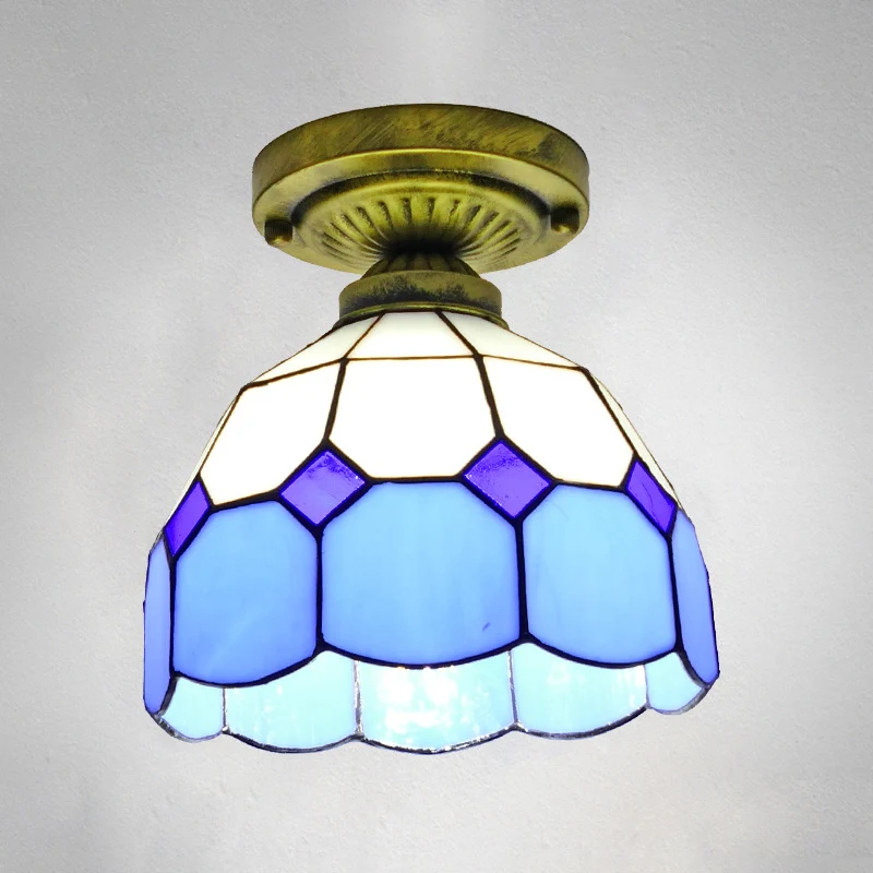 Plafonnier semi-encastré en verre quadrillé à 1 tête, abat-jour classique en forme de cloche Clearhalo