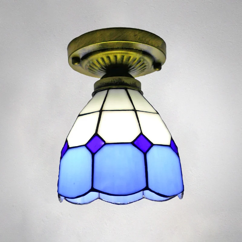 Plafonnier semi-encastré en verre quadrillé à 1 tête, abat-jour classique en forme de cloche Clearhalo