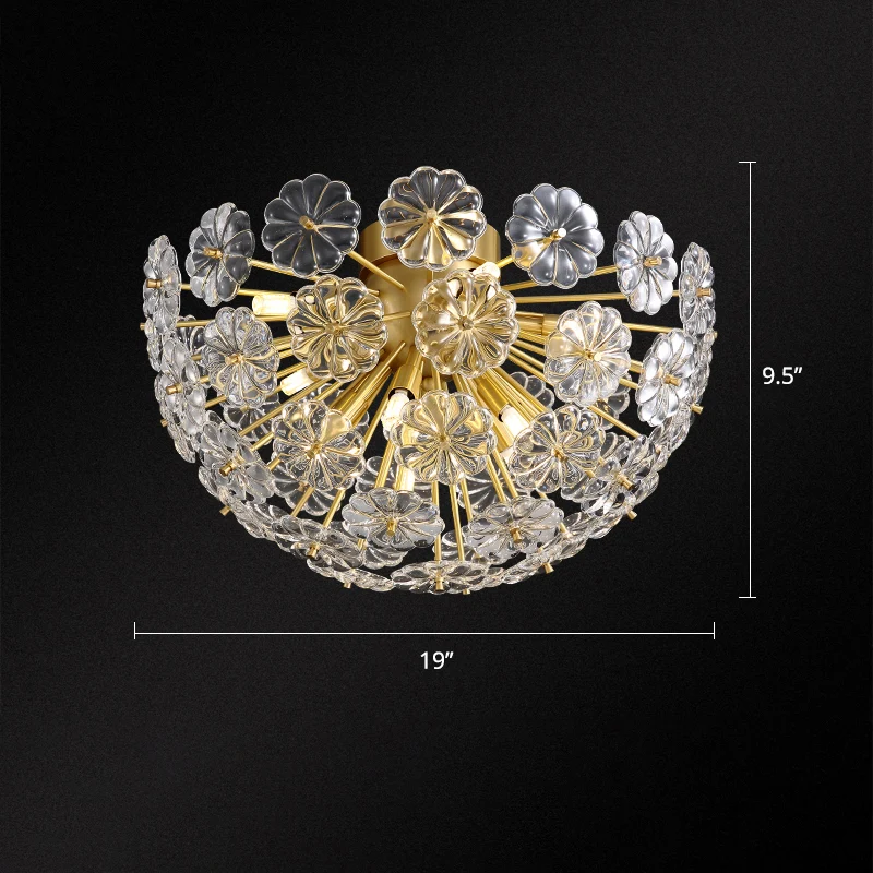 Plafonnier semi-monté en forme de fleur de cristal, moderne et élégant, finition dorée, plafonnier pour chambre à coucher...