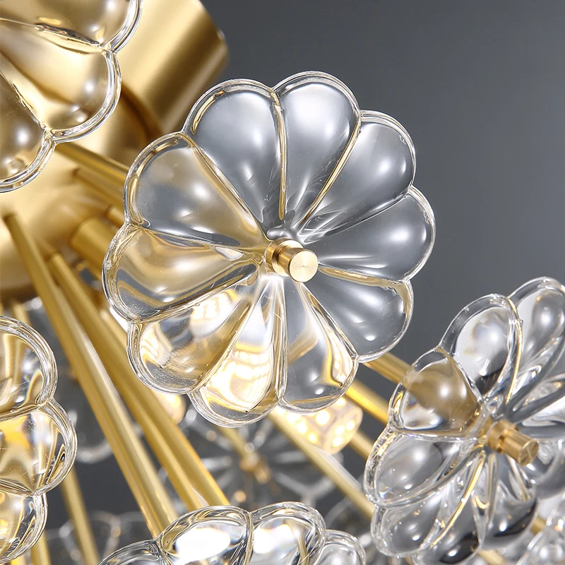 Plafonnier semi-monté en forme de fleur de cristal, moderne et élégant, finition dorée, plafonnier pour chambre à coucher...