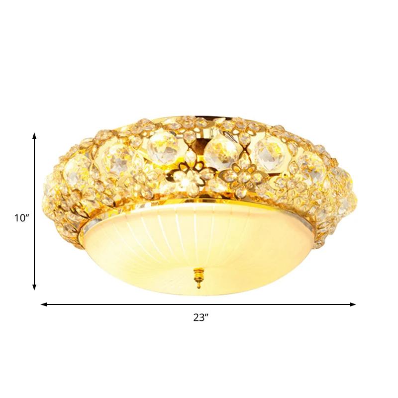 Plafonnier semi-monté moderne en cristal transparent avec diffuseur en verre opale, doré, 15 / 19 po Clearhalo