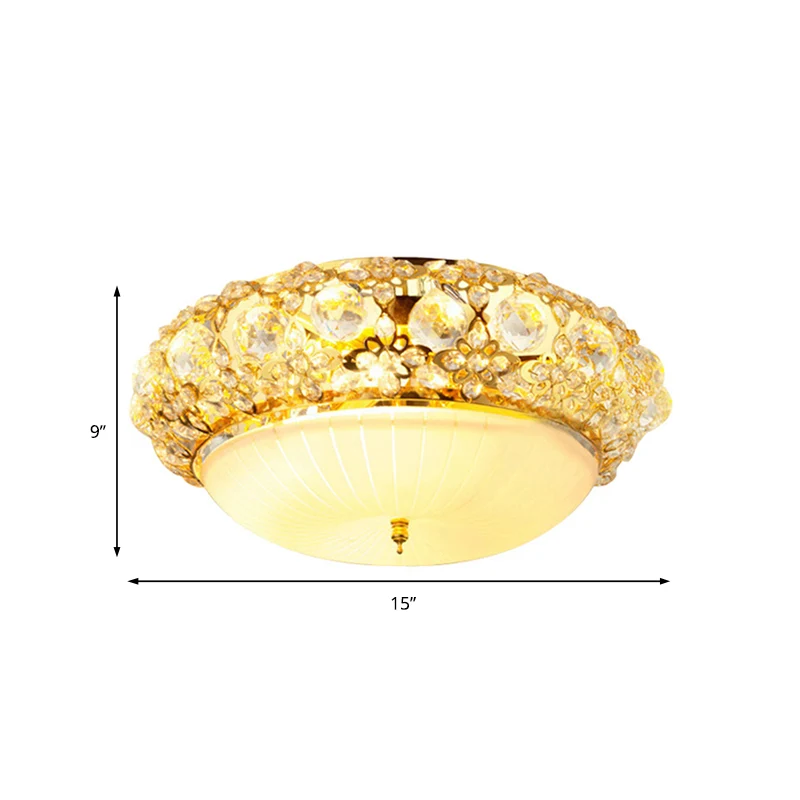 Plafonnier semi-monté moderne en cristal transparent avec diffuseur en verre opale, doré, 15 / 19 po Clearhalo