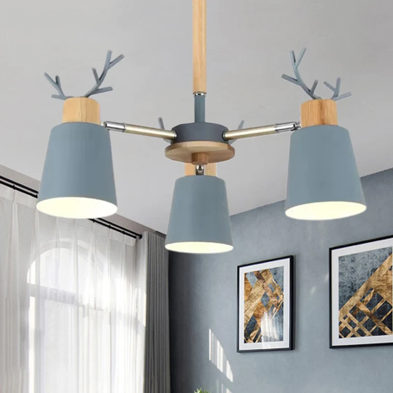 Plafonnier semi-plafonnier en métal et bois, style nordique, vert, pour salon Clearhalo