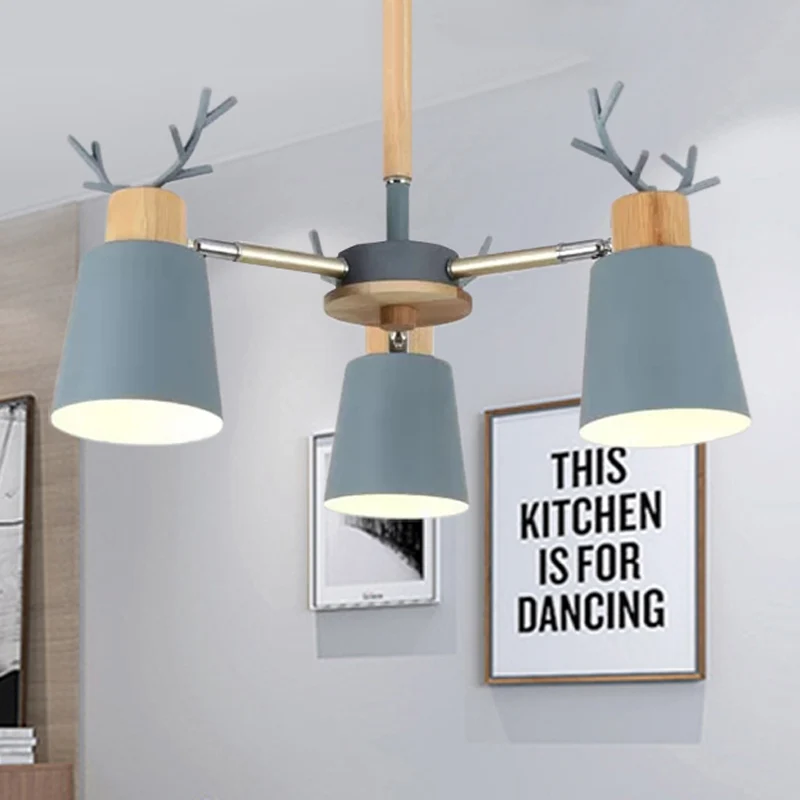 Plafonnier semi-plafonnier en métal et bois, style nordique, vert, pour salon Clearhalo