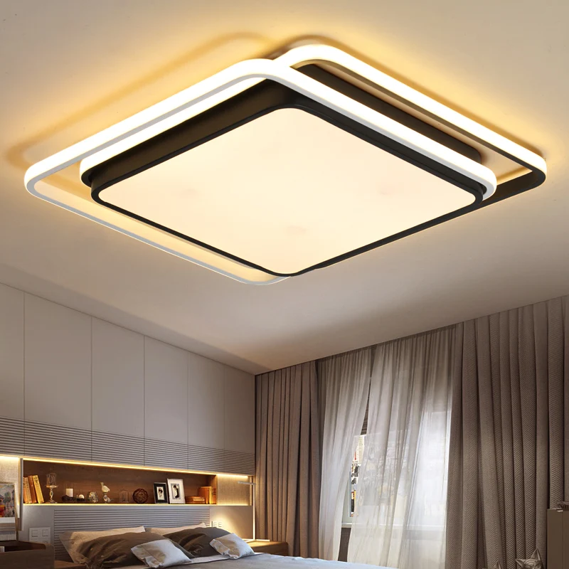Plafonnier simple et contemporain avec abat-jour en acrylique LED intégré pour chambre à coucher, noir/blanc, chaud/blanc...