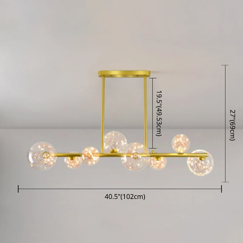 Plafonnier sphérique en verre transparent Mid-Century Gold Island pour table à manger Clearhalo
