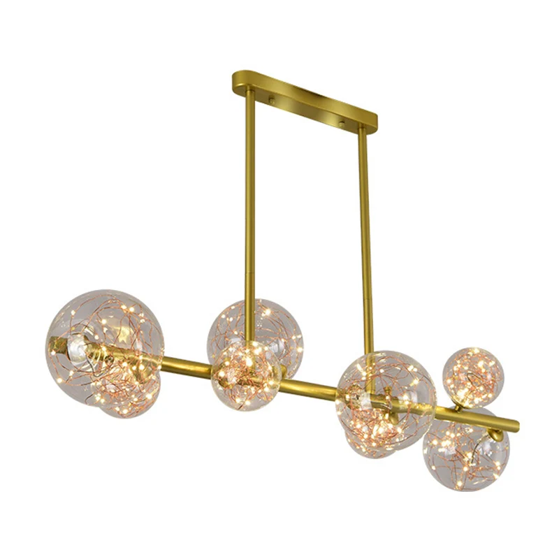 Plafonnier sphérique en verre transparent Mid-Century Gold Island pour table à manger Clearhalo