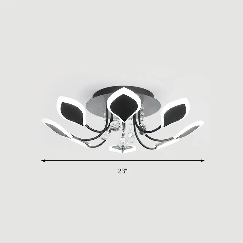 Plafonnier Spoutnik encastré avec abat-jour en acrylique en forme de feuille, moderne, 8/10/12 lumières, blanc/noir, lumin...