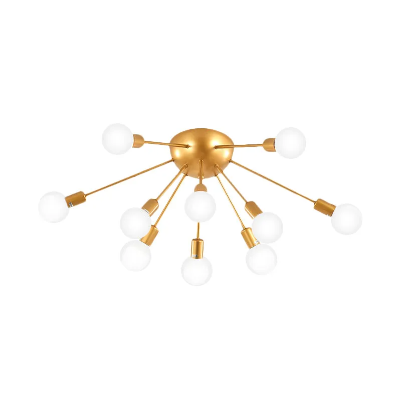 Plafonnier Spoutnik en laiton, luminaire semi-encastré métallique moderne à 12 lumières pour le salon Clearhalo