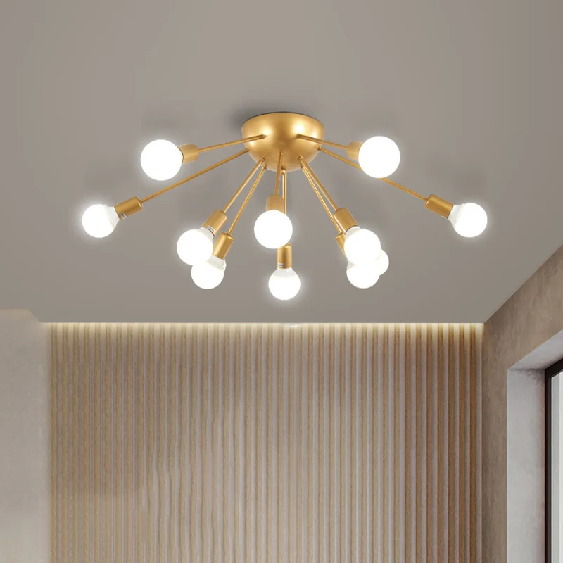 Plafonnier Spoutnik en laiton, luminaire semi-encastré métallique moderne à 12 lumières pour le salon Clearhalo