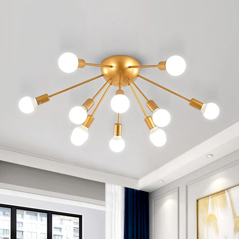 Plafonnier Spoutnik en laiton, luminaire semi-encastré métallique moderne à 12 lumières pour le salon Clearhalo